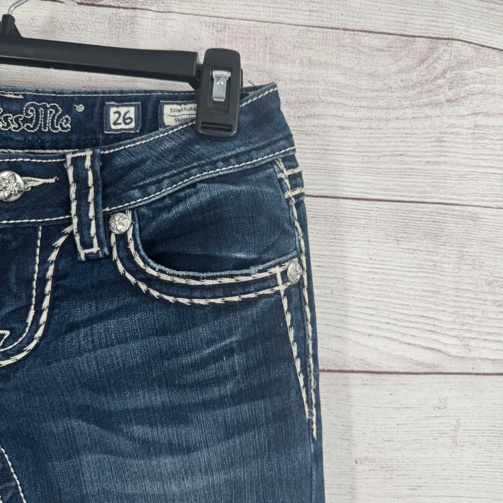 Miss Me Signature Skinny Jeans Size 26 Embellished Pockets Dark‎ Wash Denim